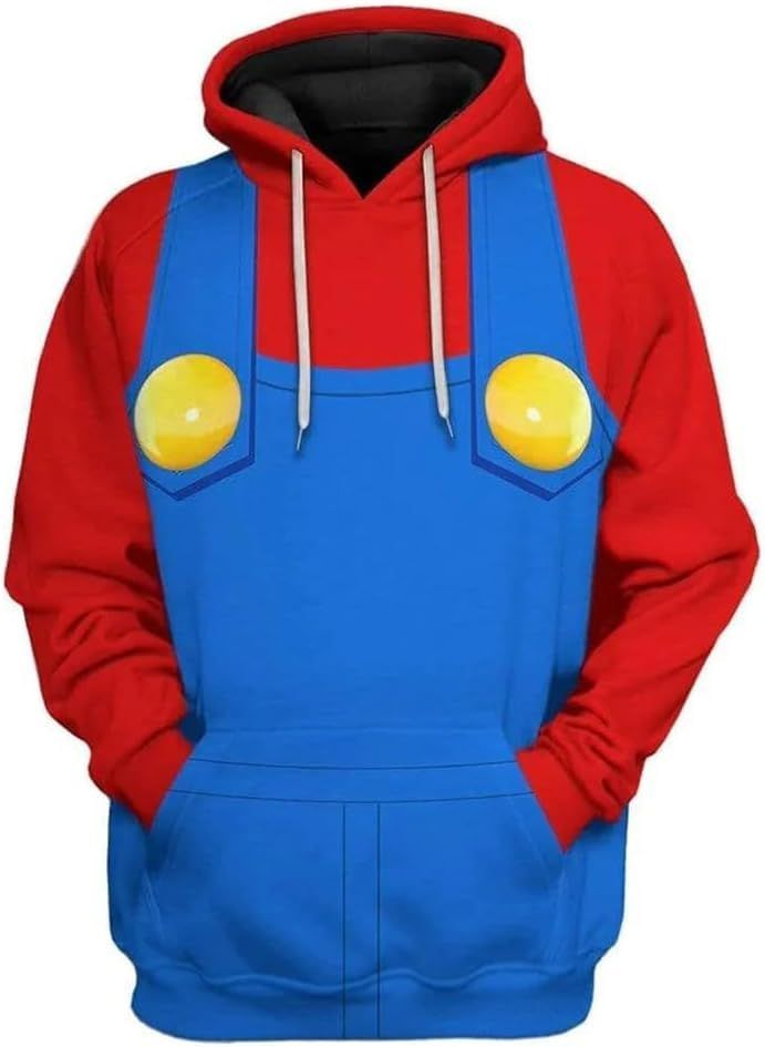 新品 [COSYAMA] マリオ＆ルイージ コスプレ パーカー、長袖、綿・ポリエステル、ビッグシルエット、ハロウィン仮装用