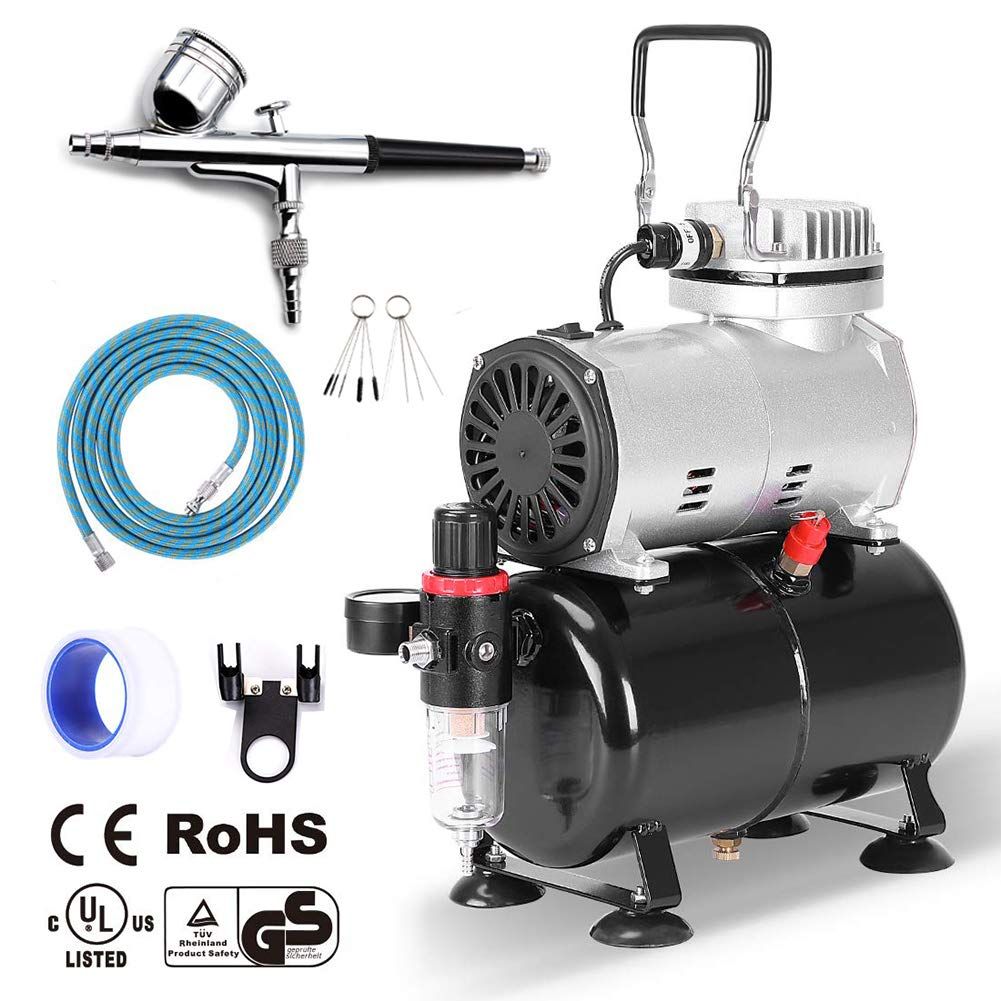 Ausuc エアブラシ コンプレッサー セット エアーブラシ スターティングキット エアーコンプレッサー 3Lタンク付 オイルレス エアコンプレッサー ホビー プラモデル 塗装