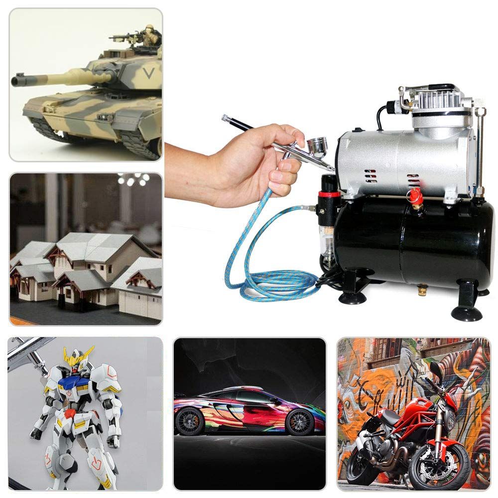 Ausuc エアブラシ コンプレッサー セット エアーブラシ スターティングキット エアーコンプレッサー 3Lタンク付 オイルレス エアコンプレッサー ホビー プラモデル 塗装 WWW_IBETON_RU