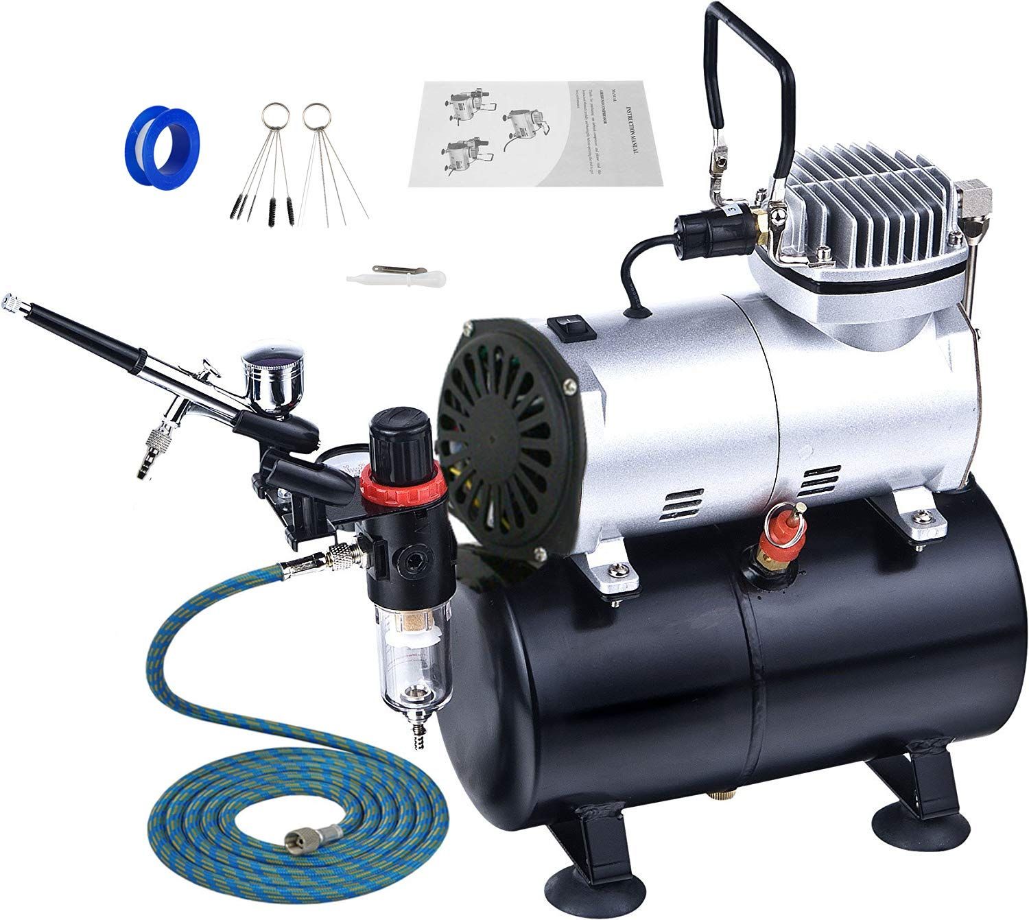 Ausuc エアブラシ コンプレッサー セット エアーブラシ スターティングキット エアーコンプレッサー 3Lタンク付 オイルレス エアコンプレッサー ホビー プラモデル 塗装