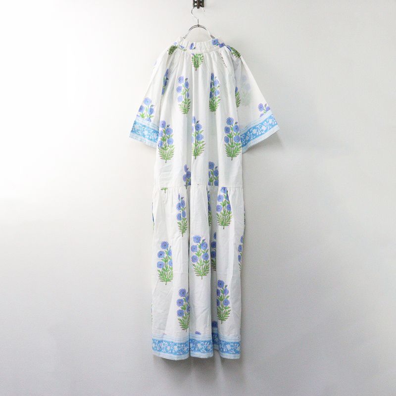 エスゼットブロックプリント SZ YUVA DRESS POPPY ワンピース S ホワイト ギャザー ドレス