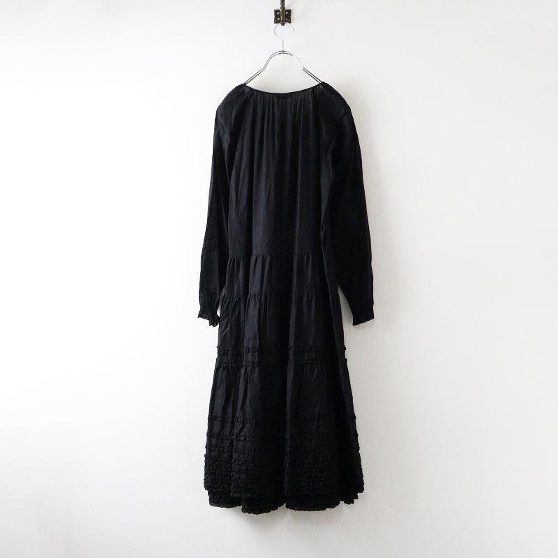 ピンクハウス PINK HOUSE 綿ローン ピコフリル ティアードギャザーロングワンピース ブラック┃黒 ボリューム