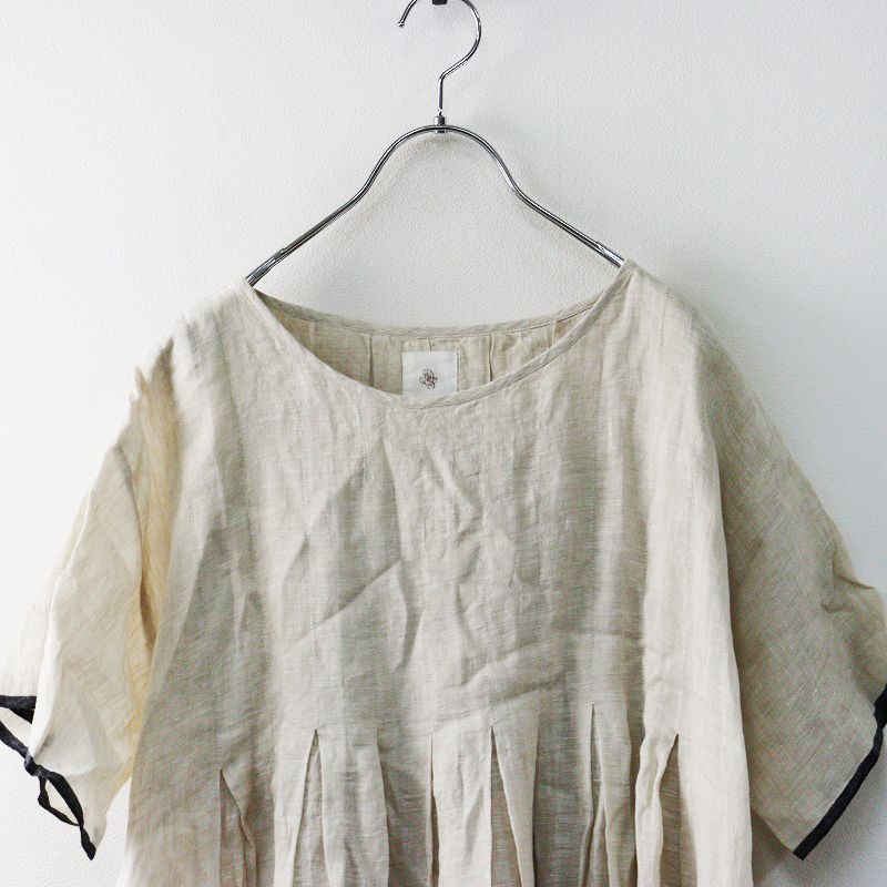 メゾンドソイル maison de soil リネン ノーカラー タック Aライン ワンピース 2｜ベージュ トップス プルオーバー 2400014640564 USTAUSTRALIA_COM_AU