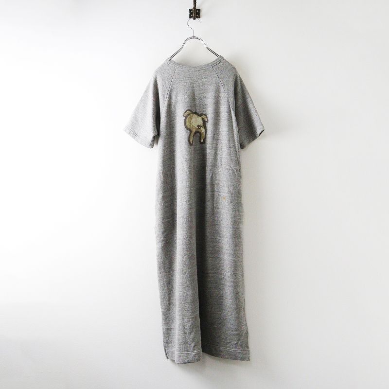 美品 25SS 45R 45rpm フォーティファイブアール ガーゼ裏毛ピギーRプリントのドレス＼グレー ワンピース コットン 半袖【2400014630961】 美品 25SS 45R 45rpm フォーティファイブアール ガーゼ裏毛ピギーR
