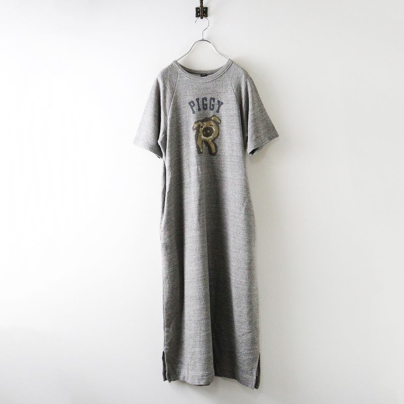 美品 25SS 45R 45rpm フォーティファイブアール ガーゼ裏毛ピギーRプリントのドレス＼グレー ワンピース コットン 半袖【2400014630961】 美品 25SS 45R 45rpm フォーティファイブアール ガーゼ裏毛ピギーR