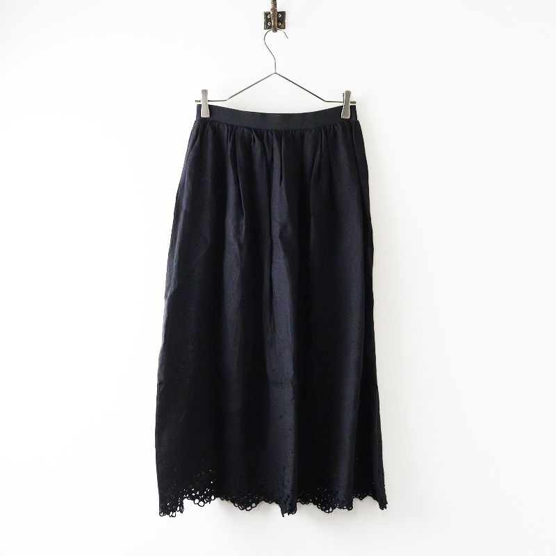 2025SS リゼッタ Lisette リネンカットワークギャザースカート ブラック レース ロング フ ゴム 2400014658507