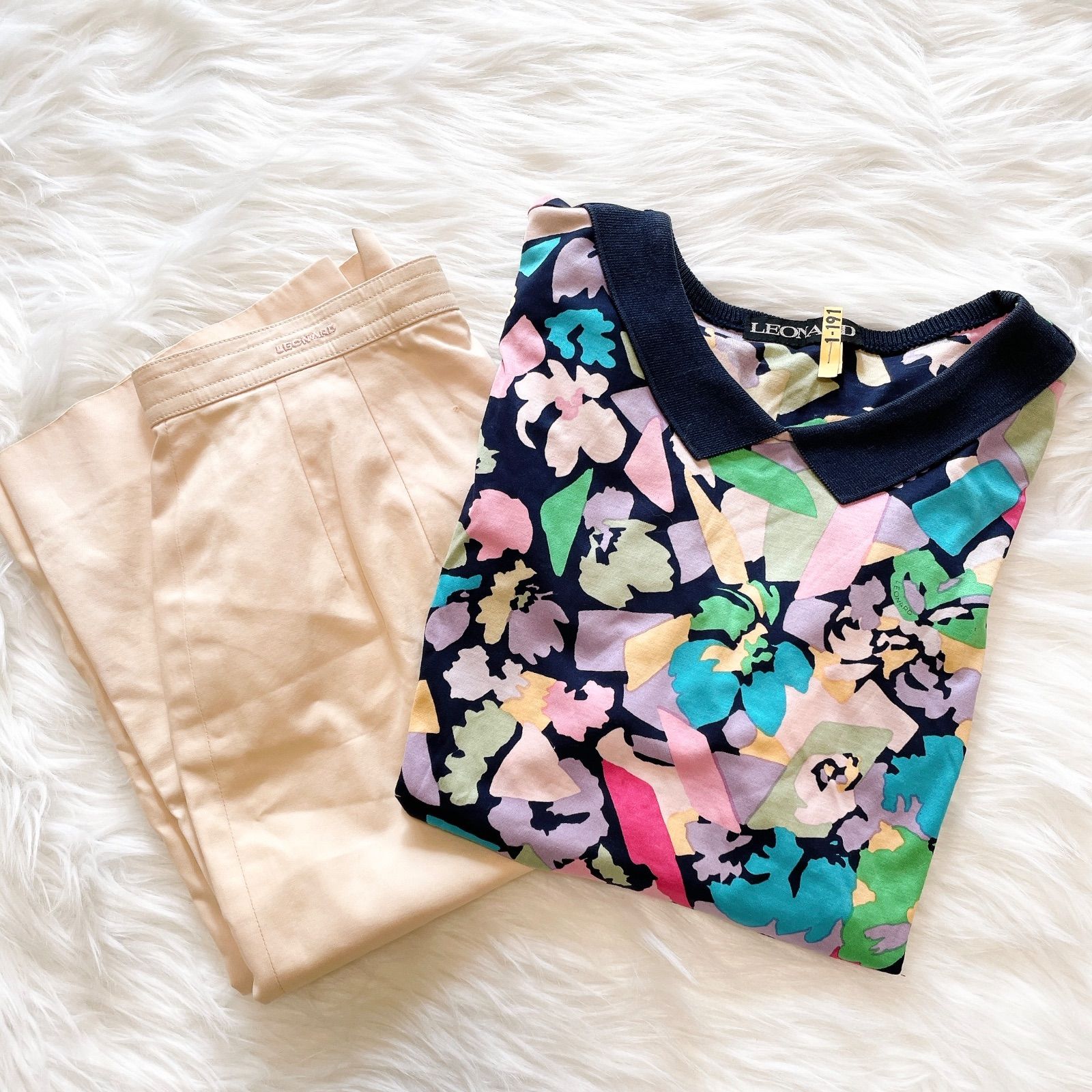 2点セット レオナール 半袖 花柄 サイズL スカート サイズ66-92