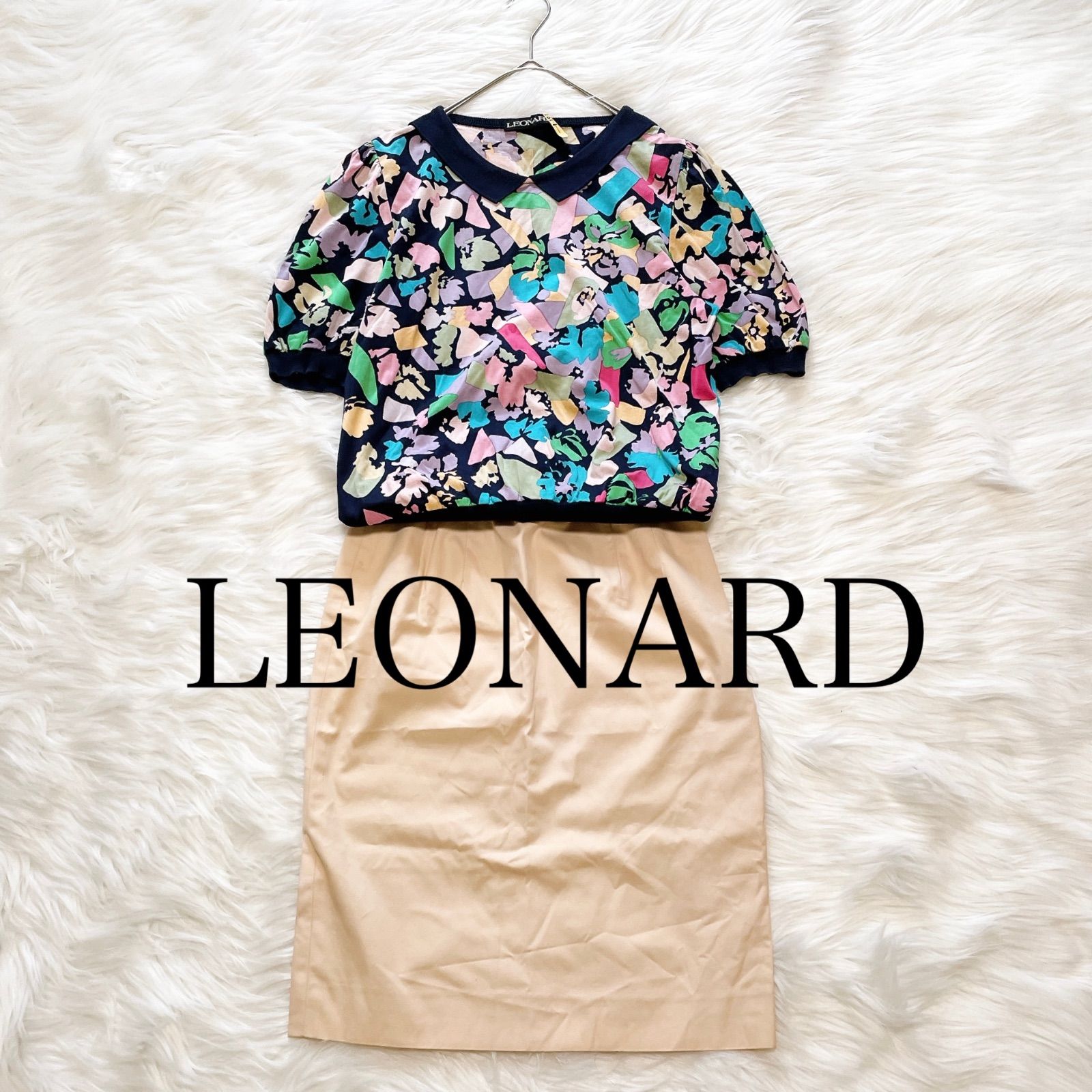 2点セット レオナール 半袖 花柄 サイズL スカート サイズ66-92