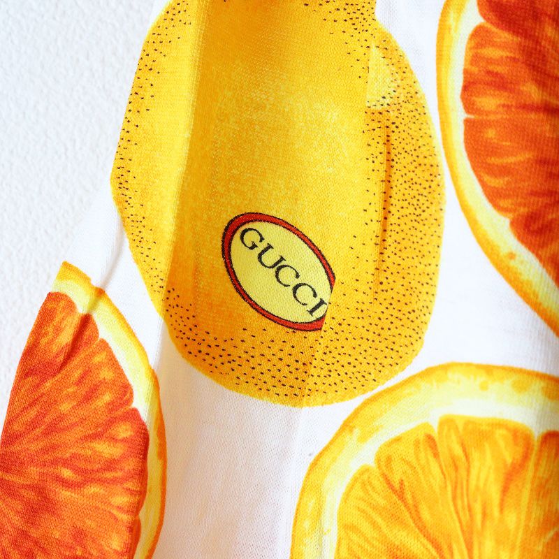 【史上最も激安！】 VINTAGE 80 S- GUCCI fruit print T-shirt M ┃ヴィンテージ グッチ フルーツプリント 半袖Tシャツ オレンジ メンズ 2400014594140 【BIG SALE！】