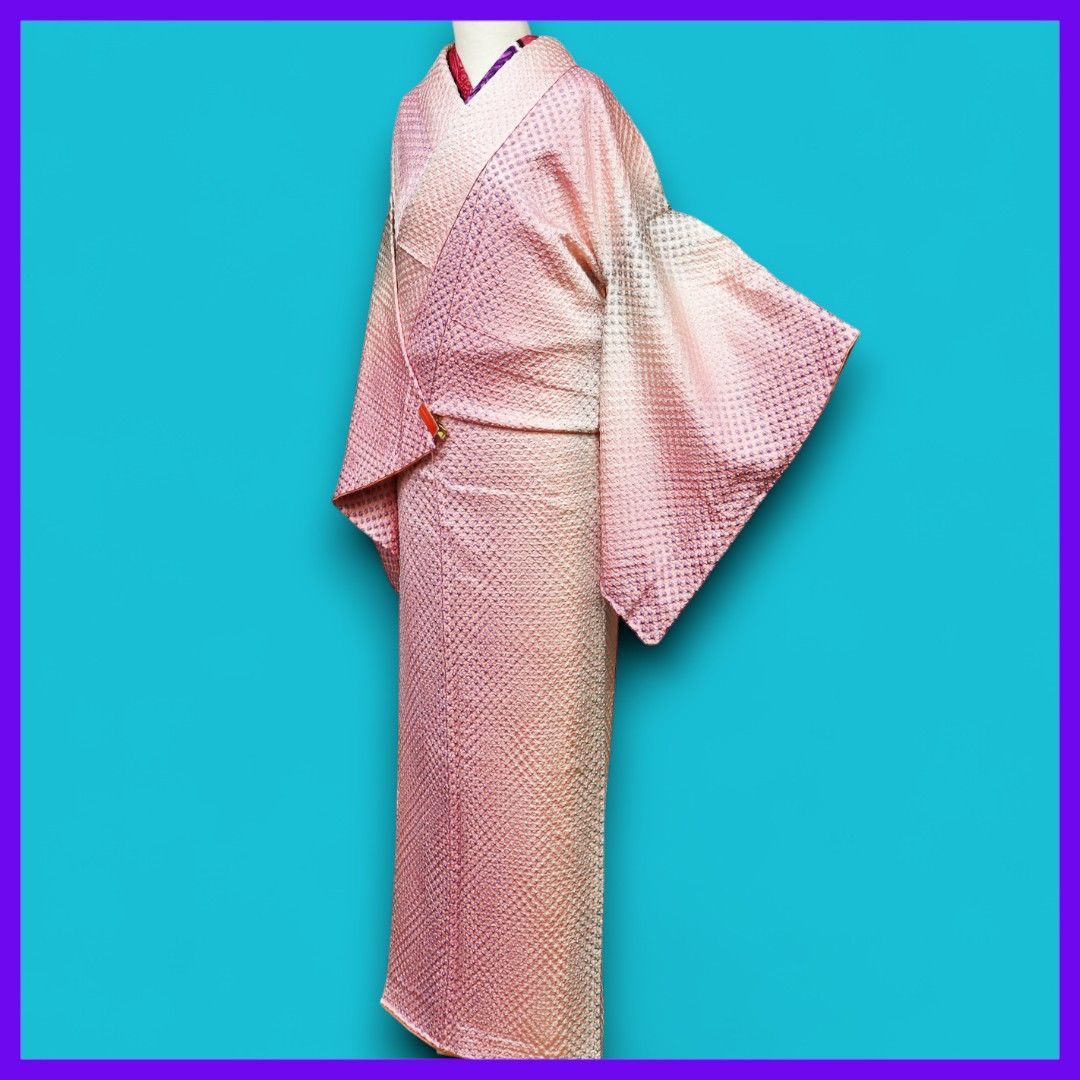 a0910 .。. 三日月とうさぎ.。. SHOPフォローで きクーポン有り 正絹 袷 絞り染め小紋 グラデーション