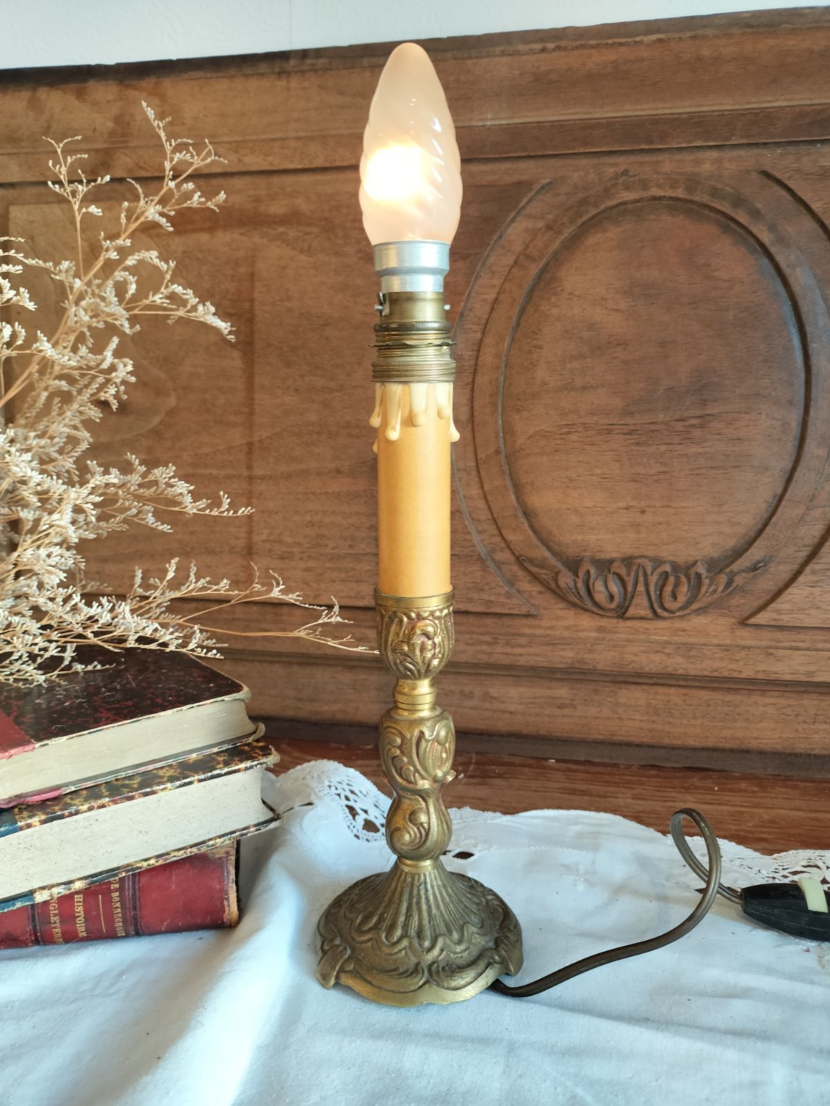 フランス アンティーク 卓上ランプ ブロンズ キャンドル 照明 ライト