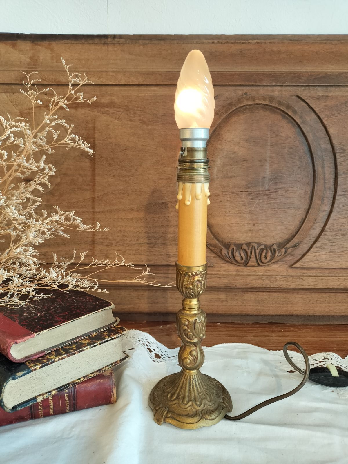 フランス アンティーク 卓上ランプ ブロンズ キャンドル 照明 ライト