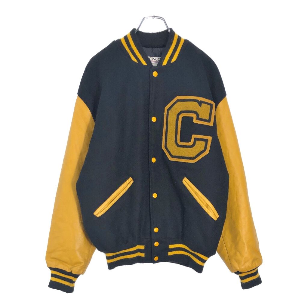 90年代 DeLONG デロング ヴァーシティジャケット カレッジ ブラック メンズ L 古着 V6832