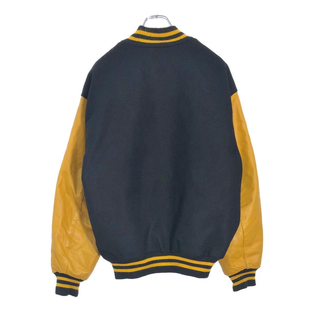 90年代 DeLONG デロング ヴァーシティジャケット カレッジ ブラック メンズ L 古着 V6832