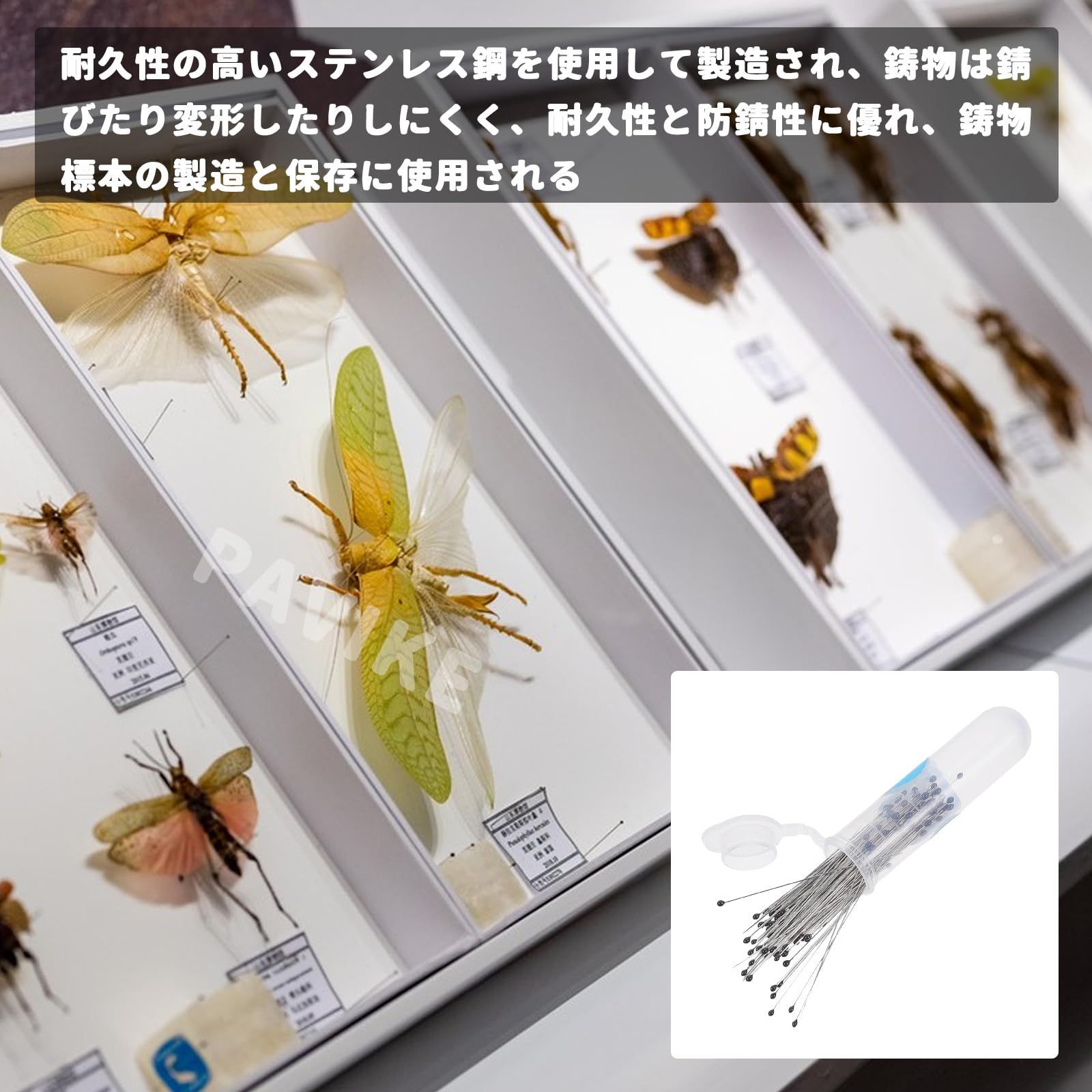 PAVIKE 虫ピン 標本 標本針 昆虫針 100本セット 長さ40mm 幅0.32mm