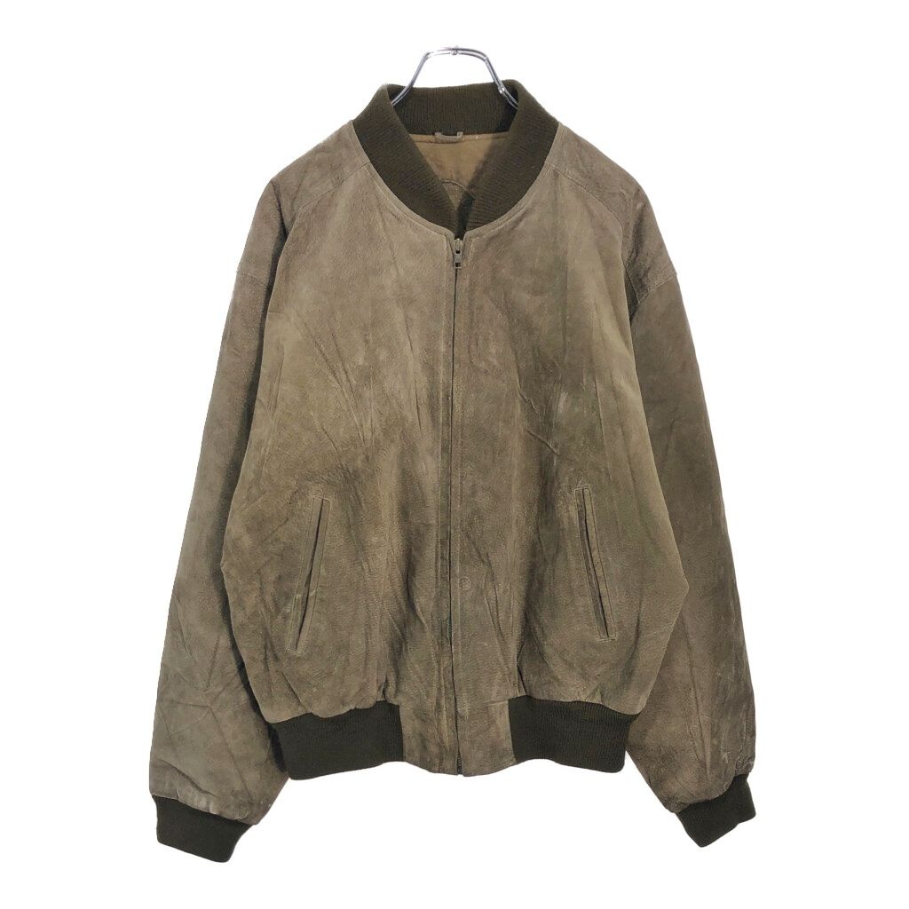 スエードレザーブルゾンジャケット カーキ メンズ L 古着 V 6833