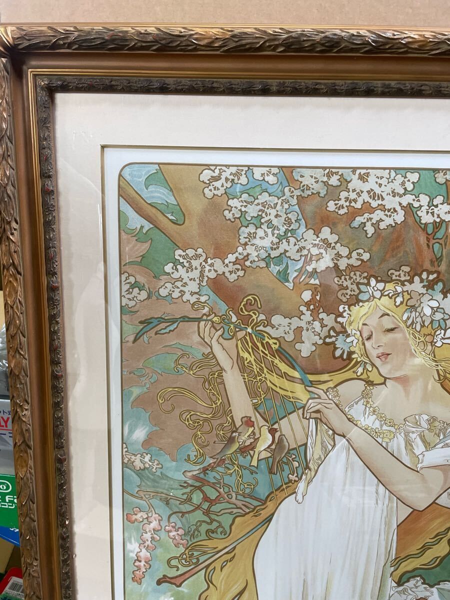 アルフォンス ミュシャ リトグラフ 春 1896 四季 203 300 額装品 アール ヌーヴォー 版画 美人画 Mucha 大型フレーム u530