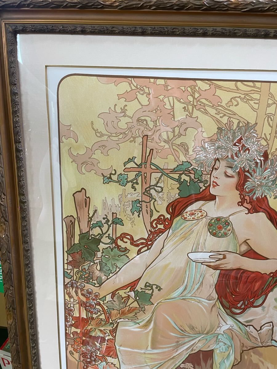 アルフォンス ミュシャ 秋 1896 リトグラフ 額装品 アール ヌーヴォー 美人画 大型フレーム 45 300 u529