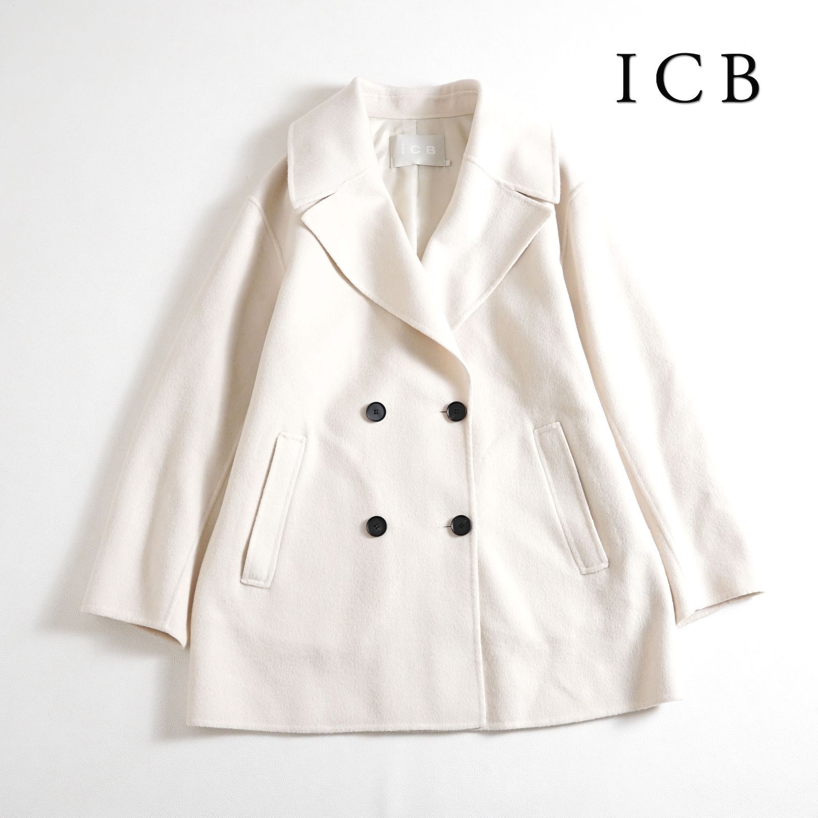 702t*美品 ICB アイシービー ウールカシミヤ リバー Pコート サイズ6 L 