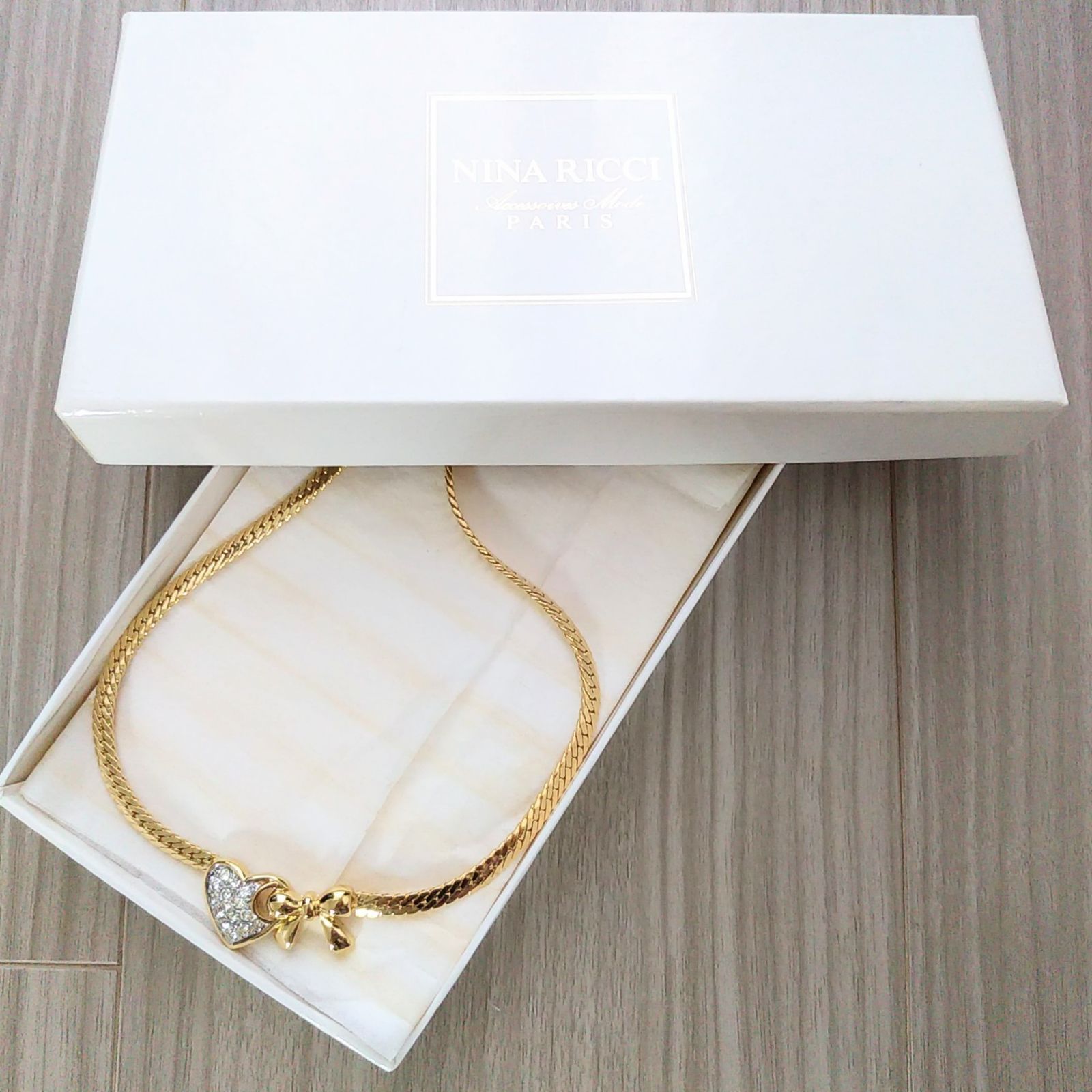 ハート＆リボン ラインストーン 喜平ネックレス NINA RICCI ニナリッチ 結婚式 イベント セレモニー ゴールド WWW_FORTGASGNV_COM_BR