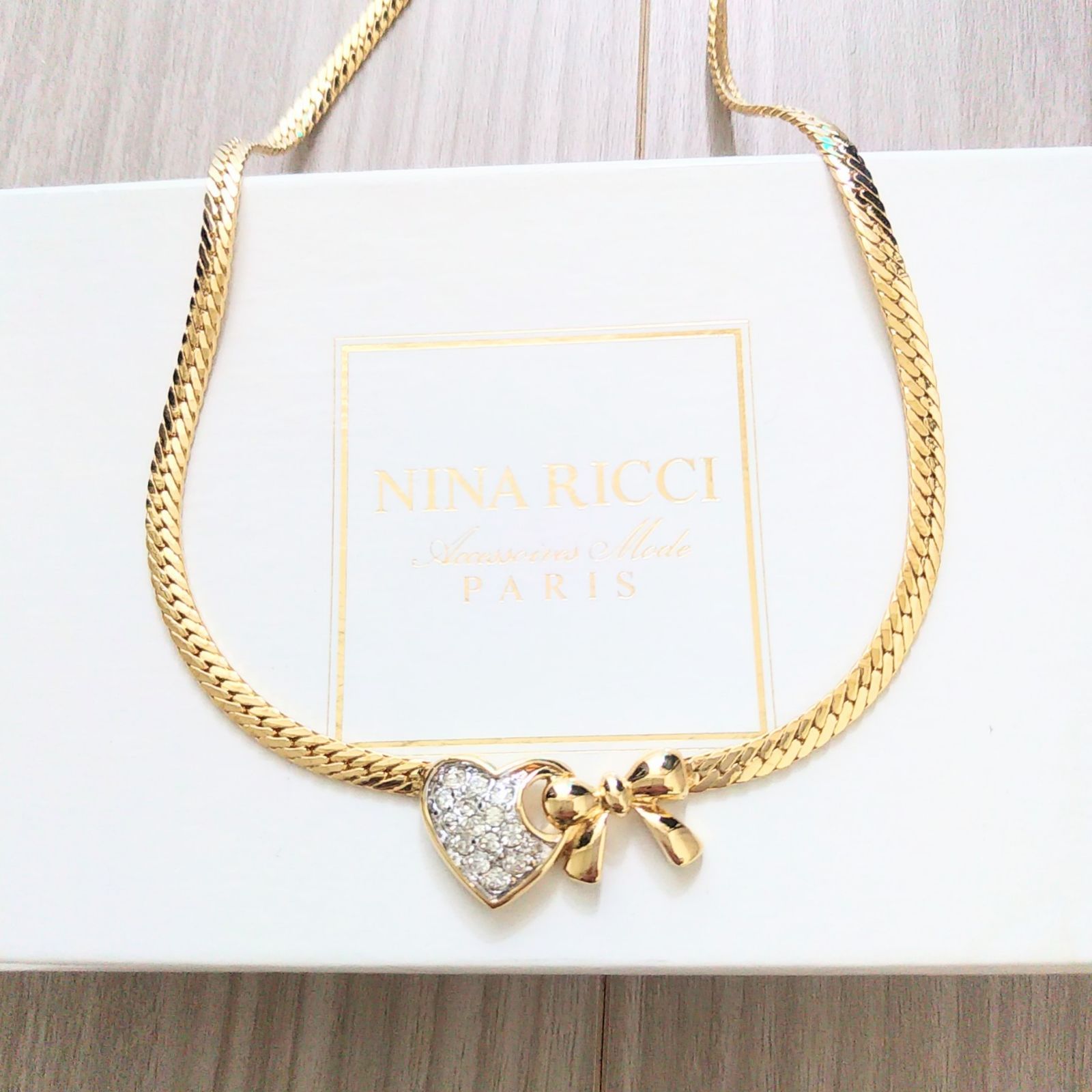 ハート＆リボン ラインストーン 喜平ネックレス NINA RICCI ニナリッチ 結婚式 イベント セレモニー ゴールド
