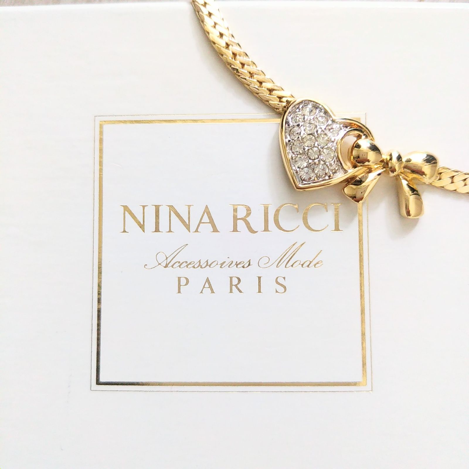ハート＆リボン ラインストーン 喜平ネックレス NINA RICCI ニナリッチ 結婚式 イベント セレモニー ゴールド