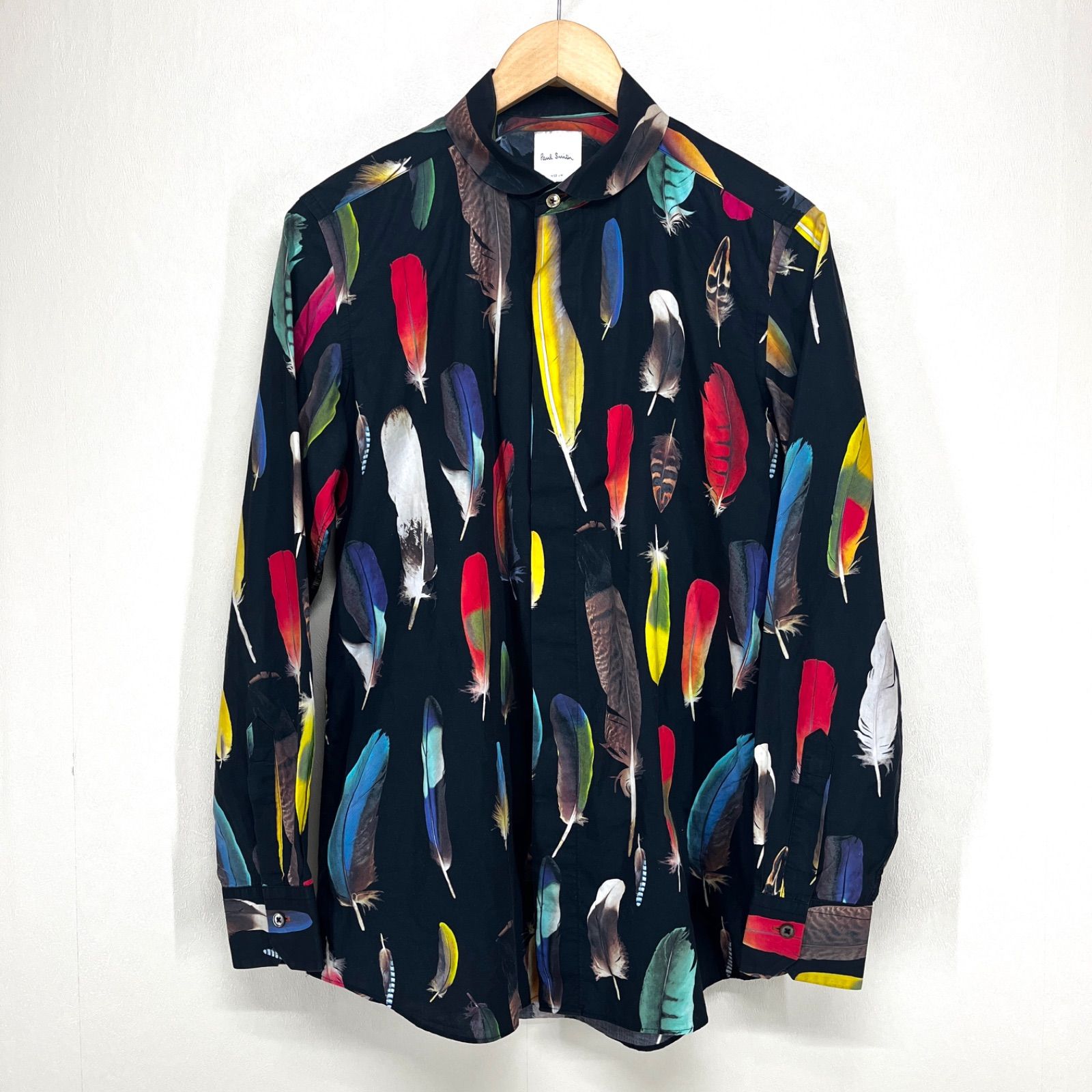 Paul Smith ポールスミス 長袖シャツ フェザー柄 総柄 ブラック 