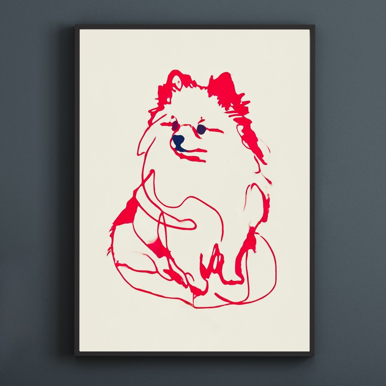 名入れOK Red Line - ポメラニアン犬 No.1 アートポスター ペットロス 北欧モダン ミニマルインテリア カフェスタイル