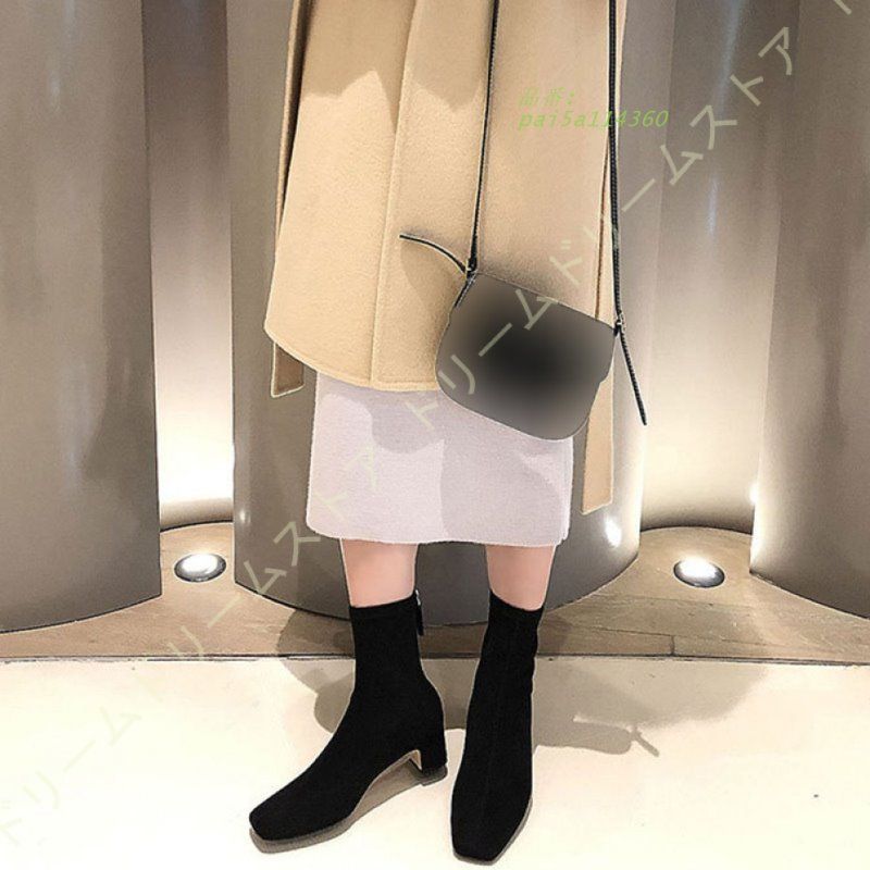  スクエアトゥストレッチショートブーツ チャンキーヒール 4 CM レディース ストレッチ ショートブーツ 秋 スクエアトゥショートブーツ ソフトタッチ 冬 美脚 春 pai 5 a 114360 ロングブーツ ブーツ