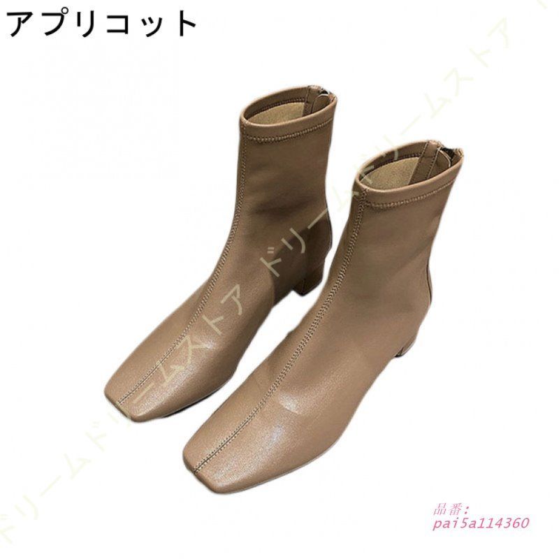スクエアトゥストレッチショートブーツ チャンキーヒール 4 CM レディース ストレッチ ショートブーツ 秋 スクエアトゥショートブーツ ソフトタッチ 冬 美脚 春 pai 5 a 114360
