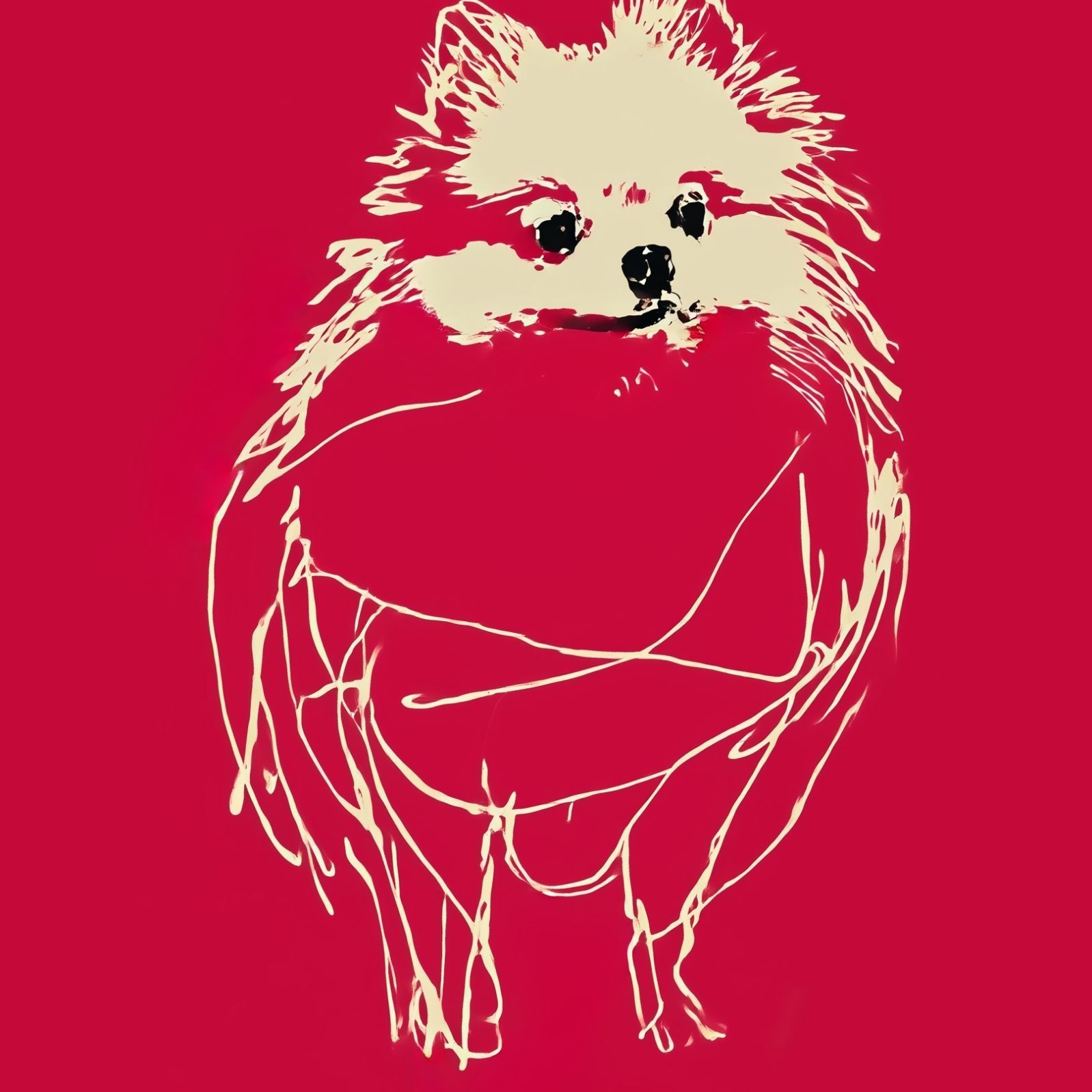 名入れOK Red Line - ポメラニアン犬 No.2 アートポスター ペットロス 北欧モダン ミニマルインテリア カフェスタイル