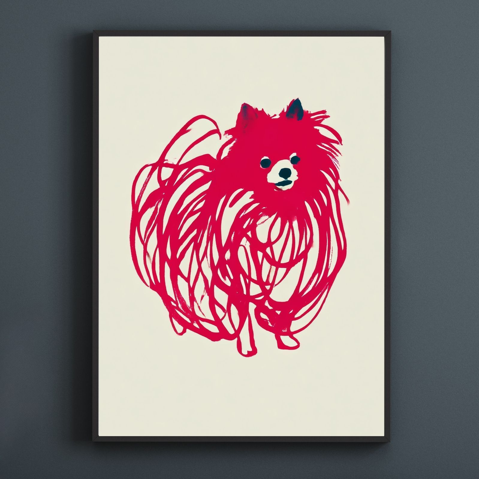 名入れOK Red Line - ポメラニアン犬 No.3 アートポスター ペットロス 北欧モダン ミニマルインテリア カフェスタイル