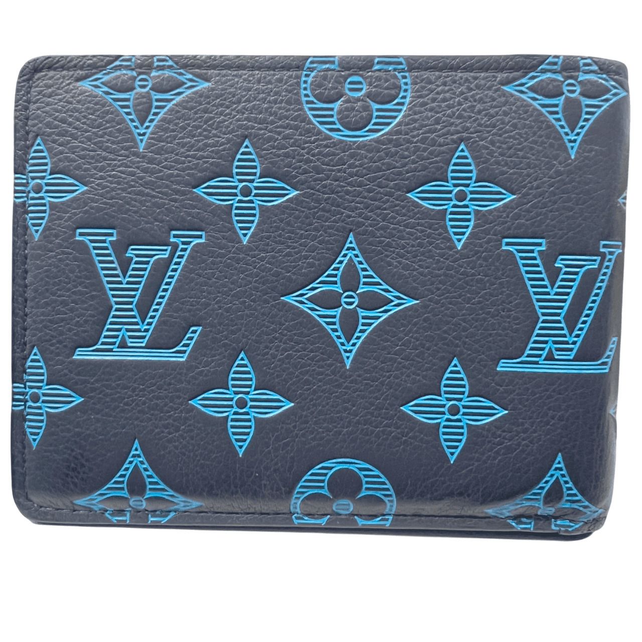 LOUIS VUITTON ルイ ヴィトン ポルトフォイユ ミュルティプル 二つ折り財布 M 82323 モノグラムシャドウ レザー ブルー ネイビー RFID カードケース コンパクトウォレット ルイヴィトン LV ABランク 鑑定済