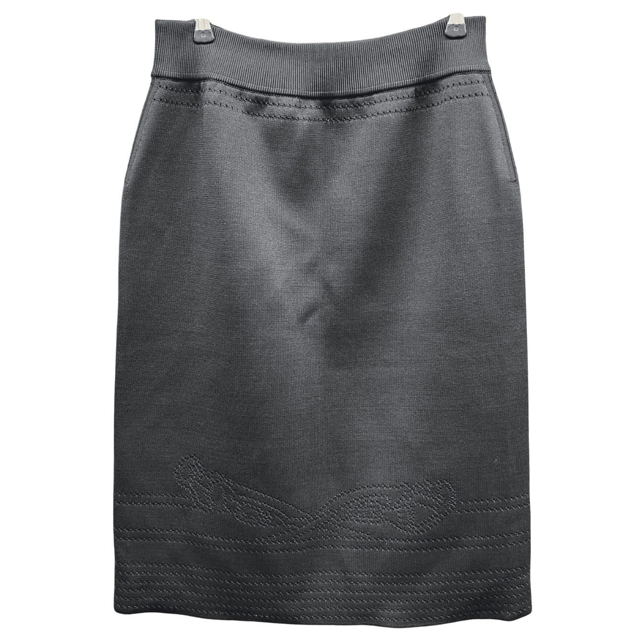 HERMES エルメス 23SS ブリッド ドゥ ガラ シルクニット スカート 3E2308D9 シルク 絹 ブラック パンチング サイズ42 レディース 式典用馬勒 Aランク 鑑定済