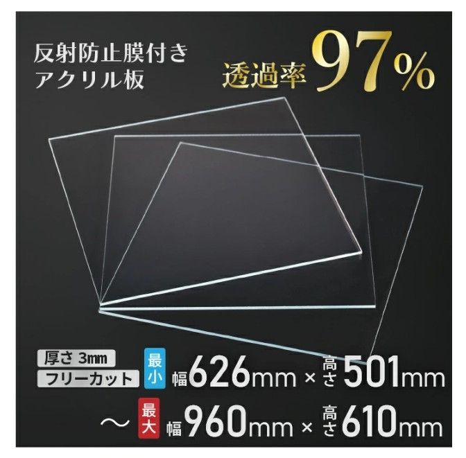 ニデック レクアアートL 厚さ3mm 626×501～960×610mm アクリル板 フリーカット可 反射防止膜付き 透過率97％以上 帯電防止機能付き 額縁 絵画 C2AA09305050A05