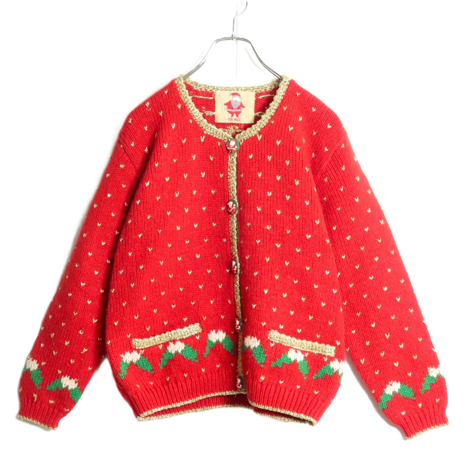 PINK HOUSE ピンクハウス　ワッペン　ニットカーディガン　赤　美品⭐︎ PINK HOUSE ピンクハウス ニット 厚手 カーディガン ワッペン 赤
