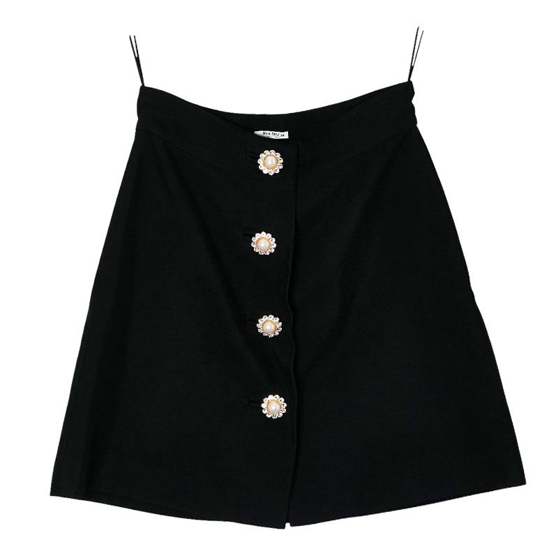 ミュウミュウ 台形スカート サイズ38 ブラック レーヨン ビジュー レディース MIUMIU 1-0239693