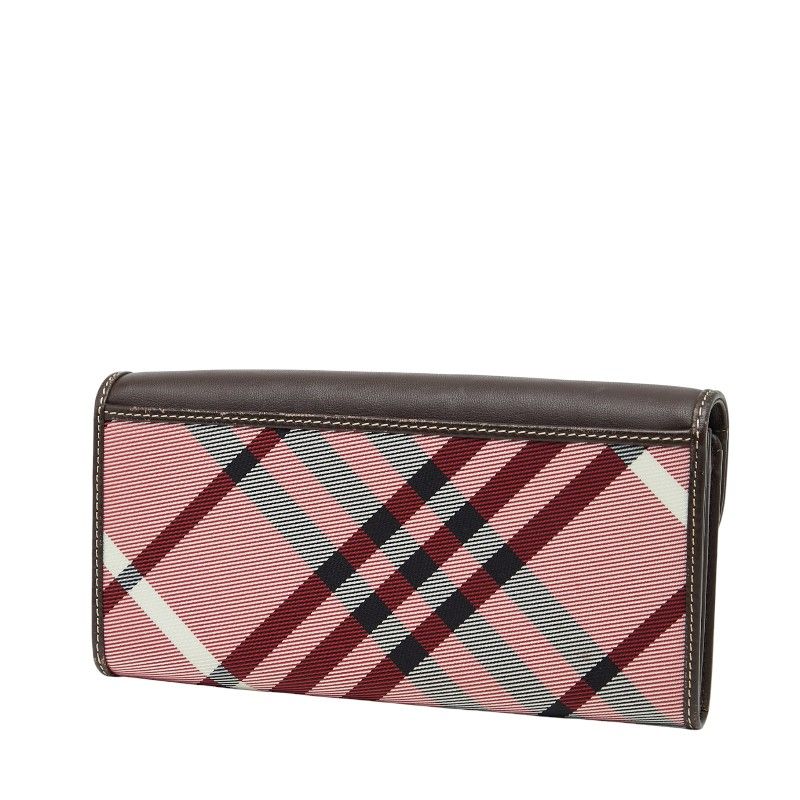 バーバリーブルーレーベル ノバチェック ブラウン レッド ナイロン レザー レディース BURBERRY BLUE LABEL 1-0240189