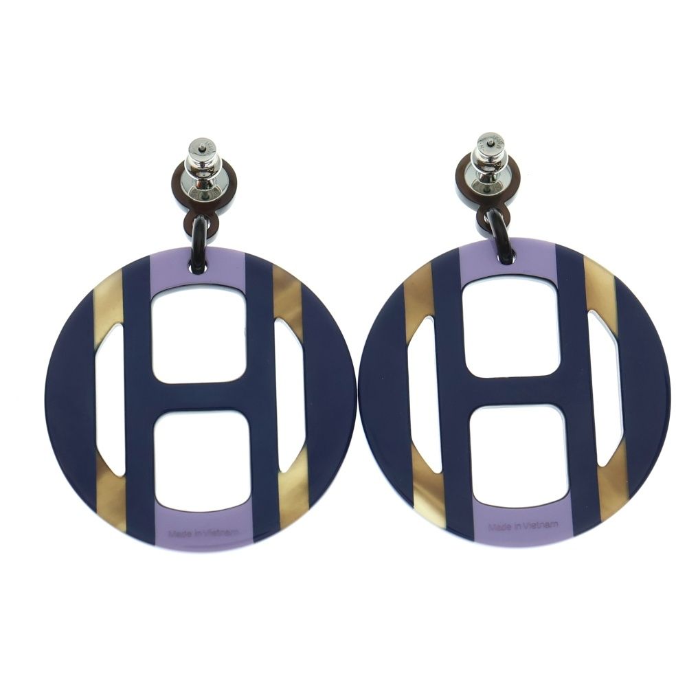 HERMES エルメス Hエキップ ピアス バッファローホーン リラ メタル