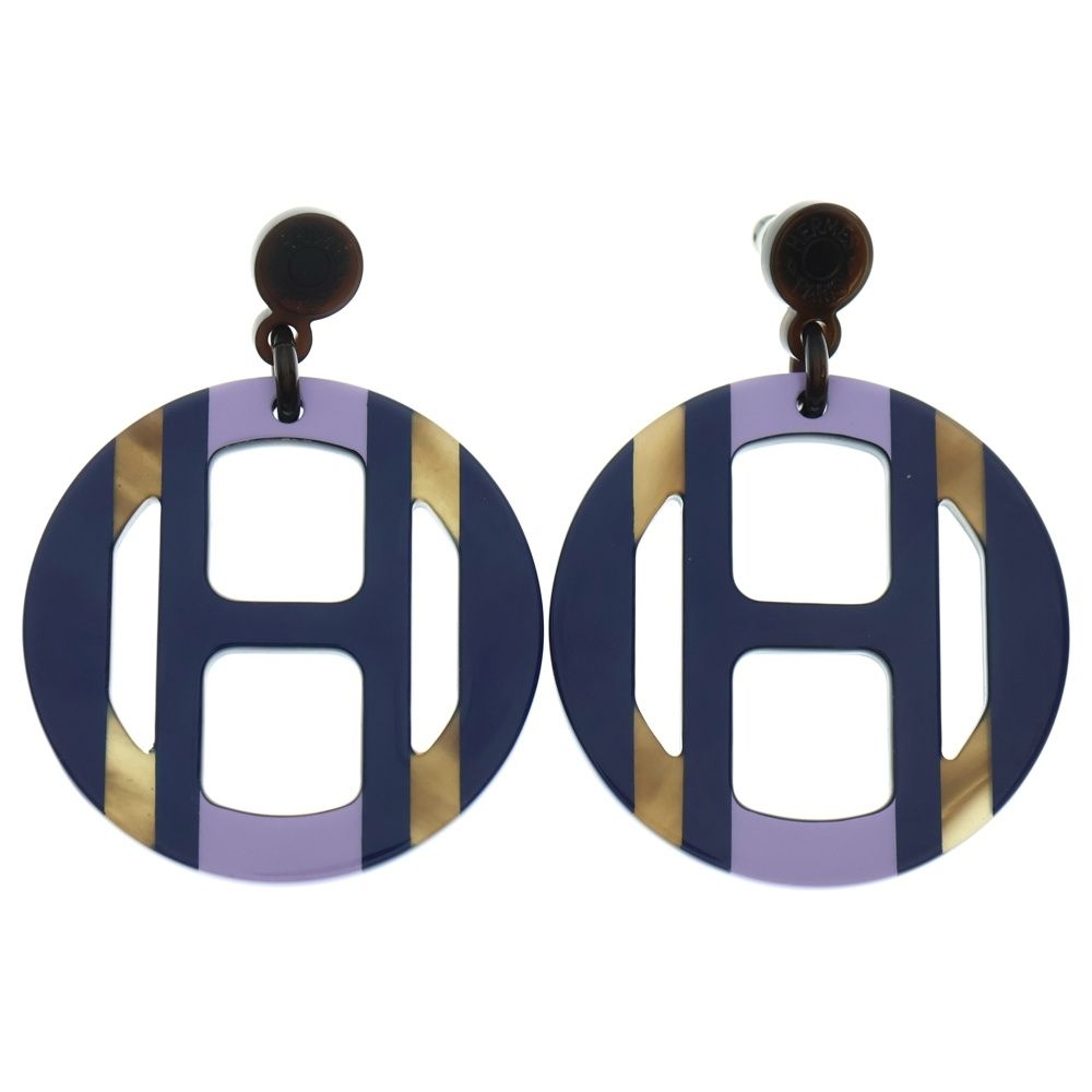 HERMES エルメス Hエキップ ピアス バッファローホーン リラ メタル