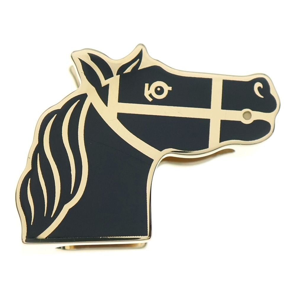 HERMES エルメス ホース ツイリーリング カドリージュ 馬 モチーフ スカーフリング ゴールド×ブラック