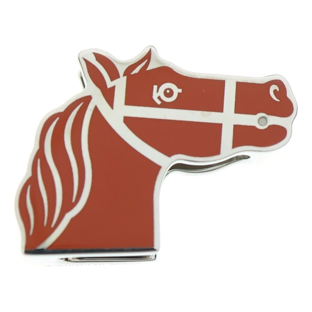 HERMES エルメス ホース ツイリーリング カドリージュ 馬 モチーフ スカーフリング シルバー×オレンジ