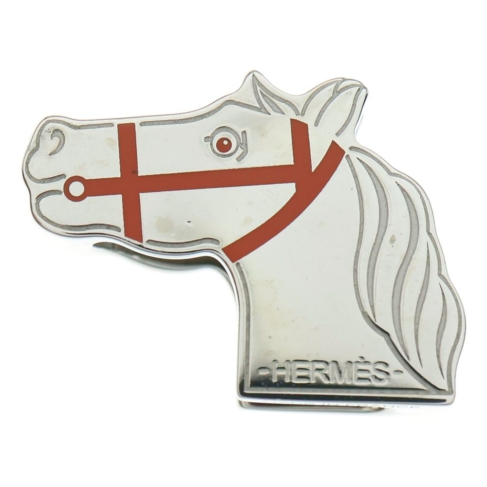 HERMES エルメス ホース ツイリーリング カドリージュ 馬 モチーフ スカーフリング シルバー×オレンジ