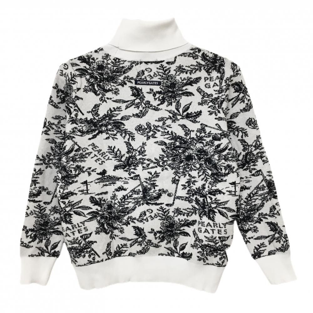 パーリーゲイツ タートルネックセーター 白×黒 花柄 ニット コットン混 レディース 0 S ゴルフウェア PEARLY GATES