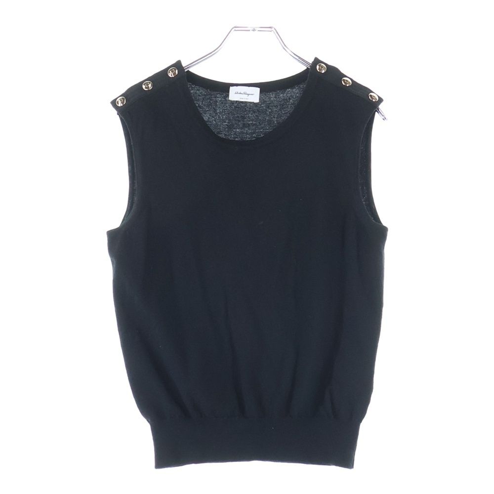 Salvatore Ferragamo サルヴァトーレ フェラガモ ショルダーボタンデザイン ノースリーブニットシャツ レディース ブラック