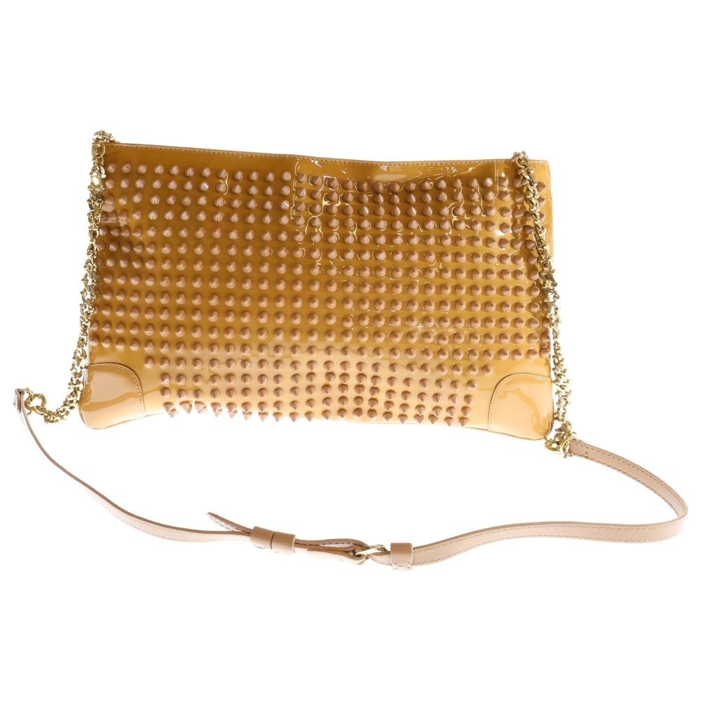 CHRISTIAN LOUBOUTIN クリスチャンルブタン スタッズデザイン 2Way チェーンショルダー クラッチバッグ ブラウン 3120258