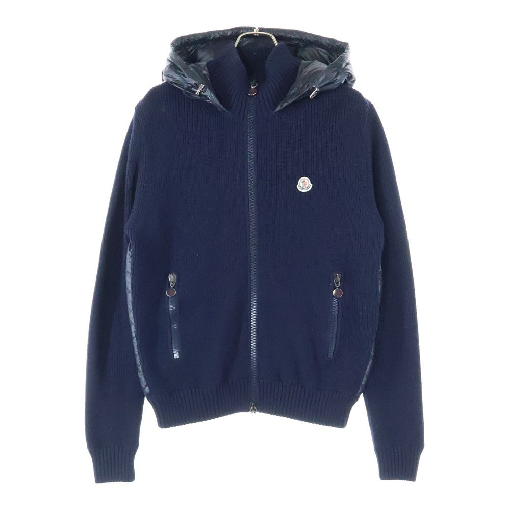 MONCLER モンクレール 14AW ニット切り替え ワッペンロゴ フーデッド ジップアップ ダウンジャケット ネイビー 420919436900 94111