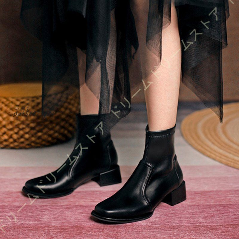 22 25CM ショートブーツ レディース 太ヒール ブーティ ハイカット 歩きやすい 履きやすい 4CMヒール 脚長効果 ローヒール 美脚 ブーティー 小さいサイズ pai5a873324