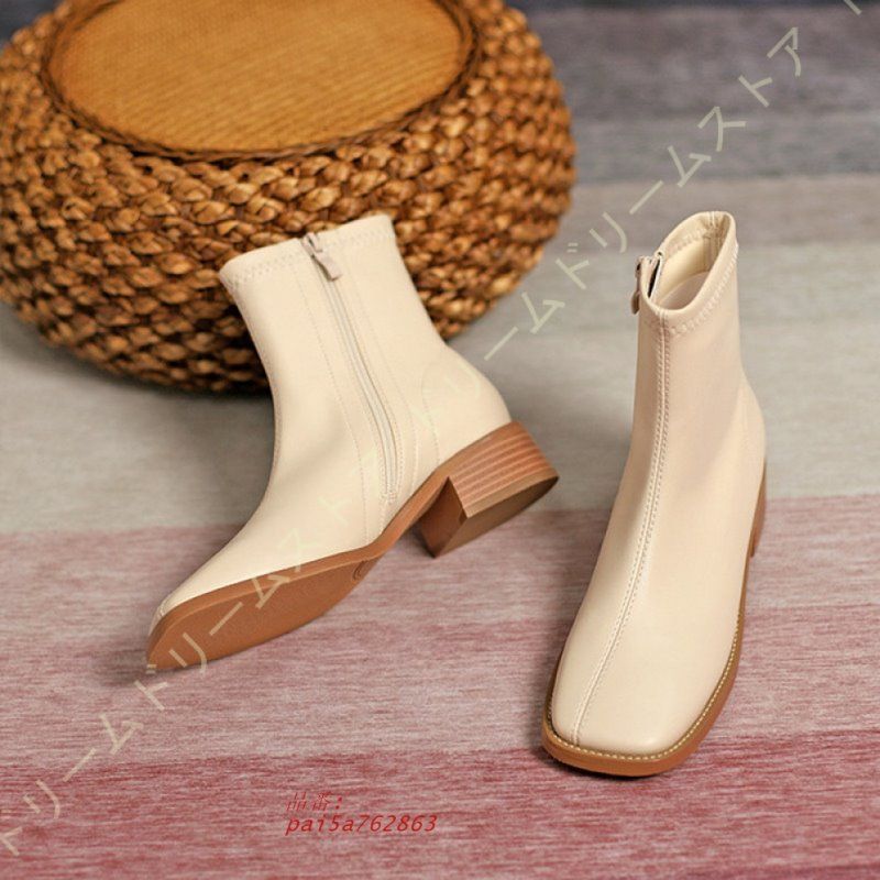 スクエアトゥ ショートブーツ