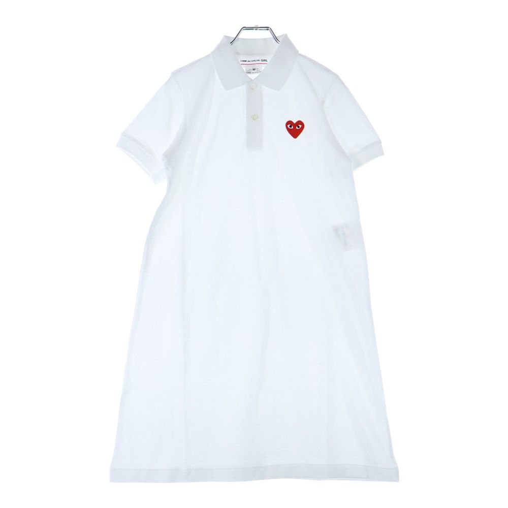 COMME DES GARCONS GIRL コムデギャルソンガール コットン ハートロゴ刺繍 半袖ポロシャツワンピース レディース ホワイト NY-T301